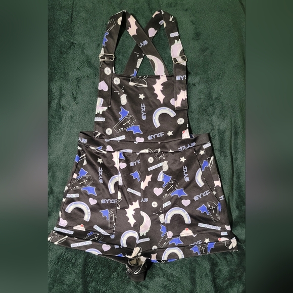 In Control Clothing Pants - In Control Clothing Pastel Goth Black and Blue Bats Graphic Overalls